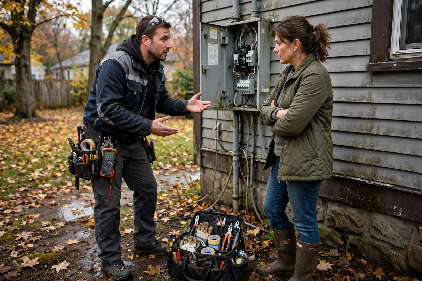 Electrician installing a new 200-amp load center with labeled breakers in a Coram home