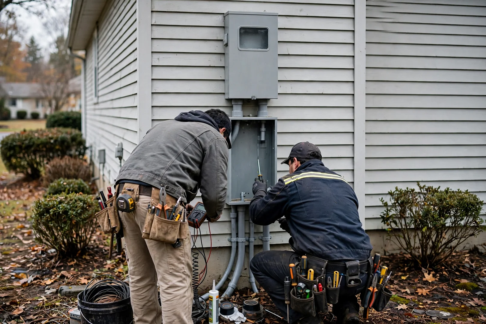 Exterior meter combo panel replacement on a ranch style home siding