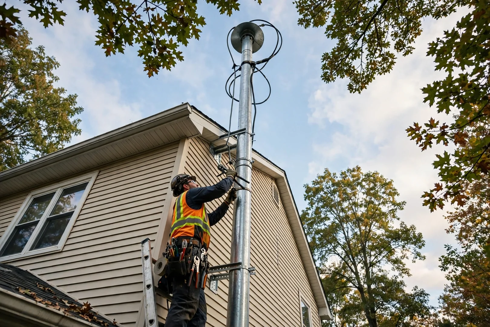 New service mast and weatherhead installed on a two story Coram home
