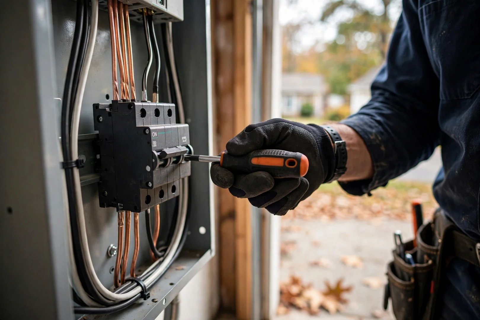 Close-up of a replaced circuit breaker seated in a residential load center