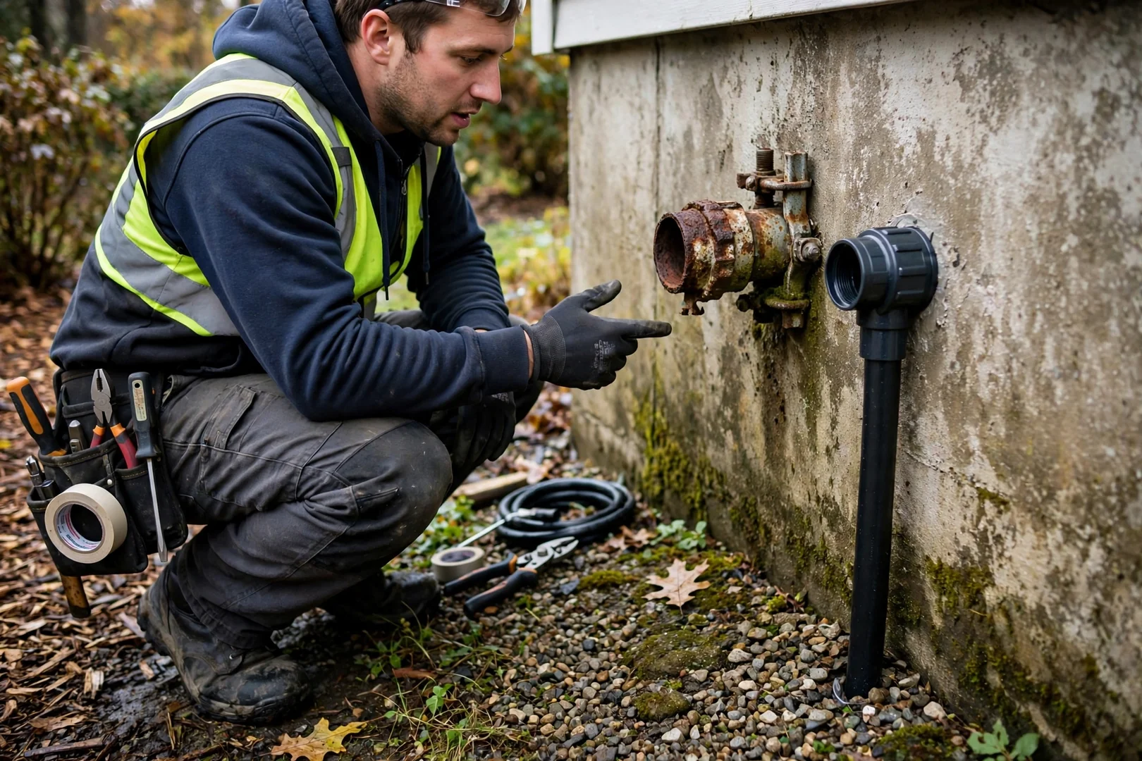 Corroded outdoor conduit fitting removed and replaced with a sealed connector