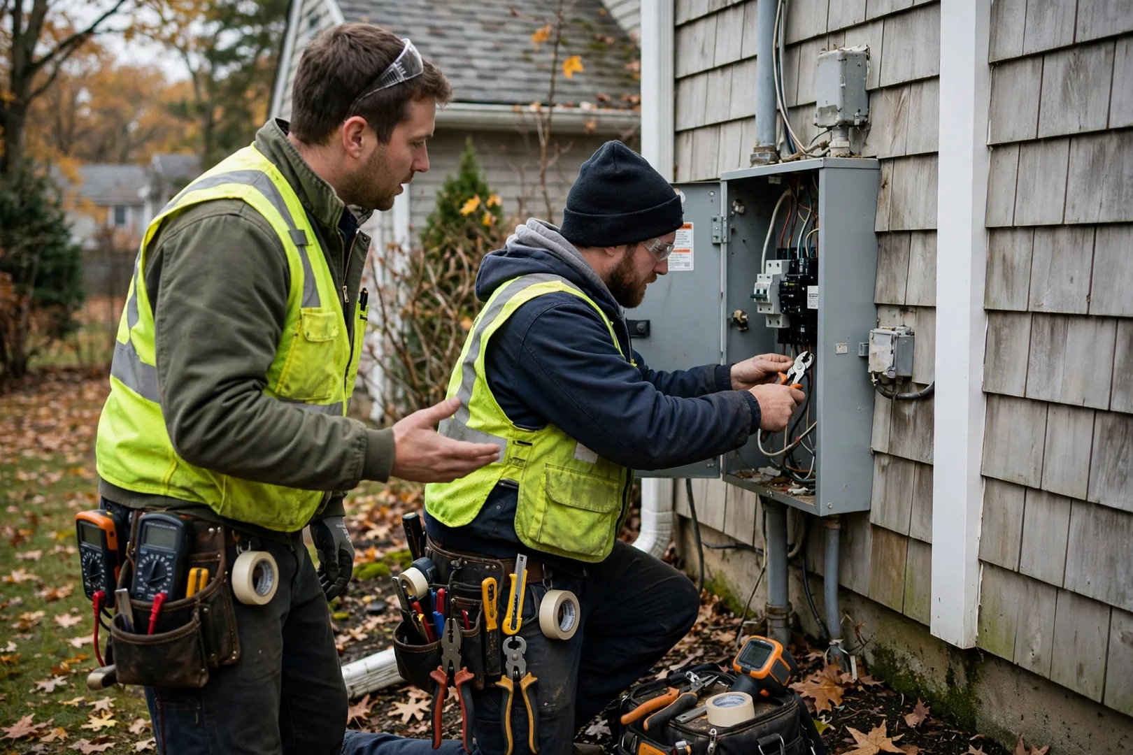 Electrician routing new copper branch circuit wiring inside a Coram home