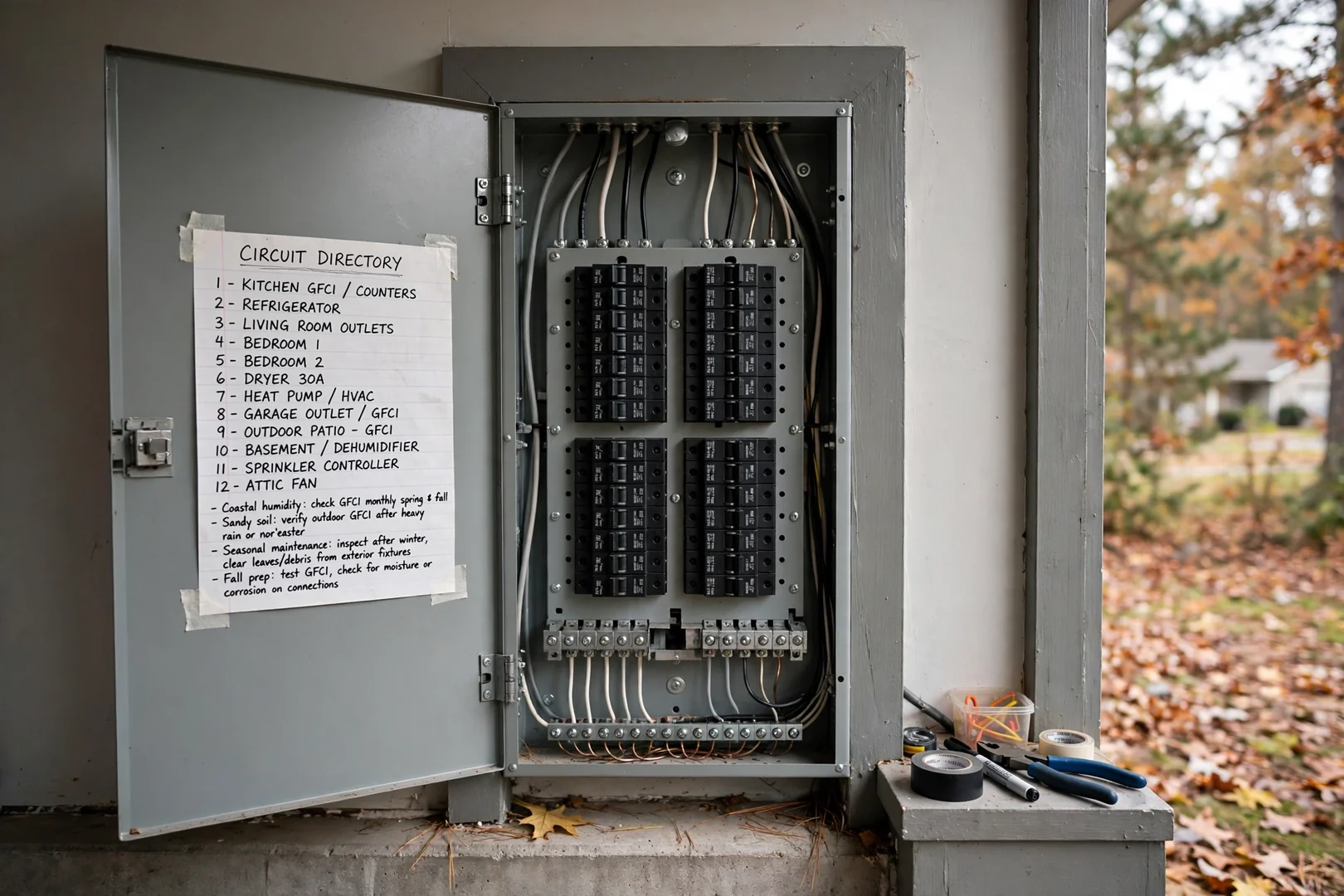 Labeled panel directory after dedicated circuits were added to a split-level home