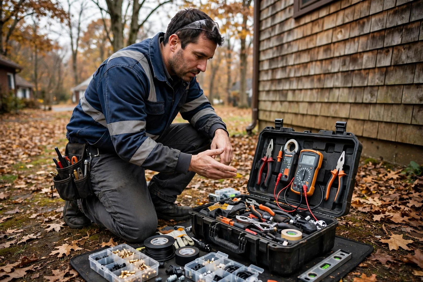 Coram Electrician Elite technician reviewing Electrician equipment in Coram, NY