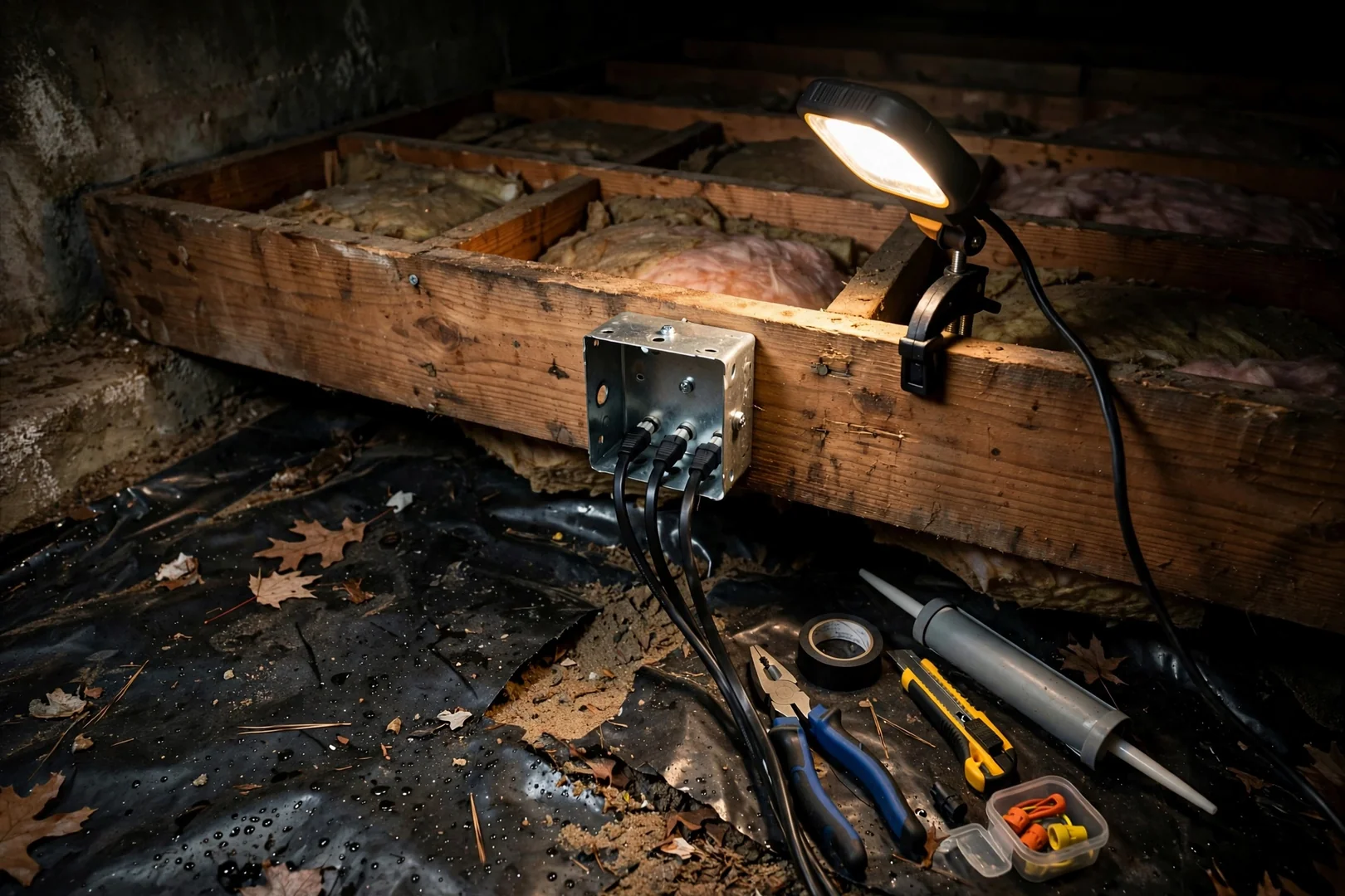 Crawlspace junction boxes replaced after moisture damage in an older Long Island property