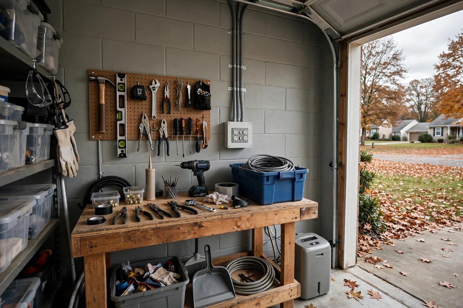 Garage receptacle upgrade with GFCI protection near a workbench area