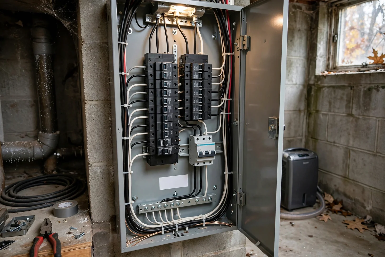 Electrical panel with labeled breaker added for a dedicated outlet circuit